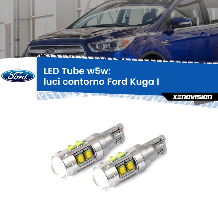 <strong>Luci Contorno LED 6000k per Ford Kuga I</strong>  2008 - 2012. Lampadine <strong>W5W</strong> canbus modello Tube, luce bianco lunare, lunga durata e compatibilità.