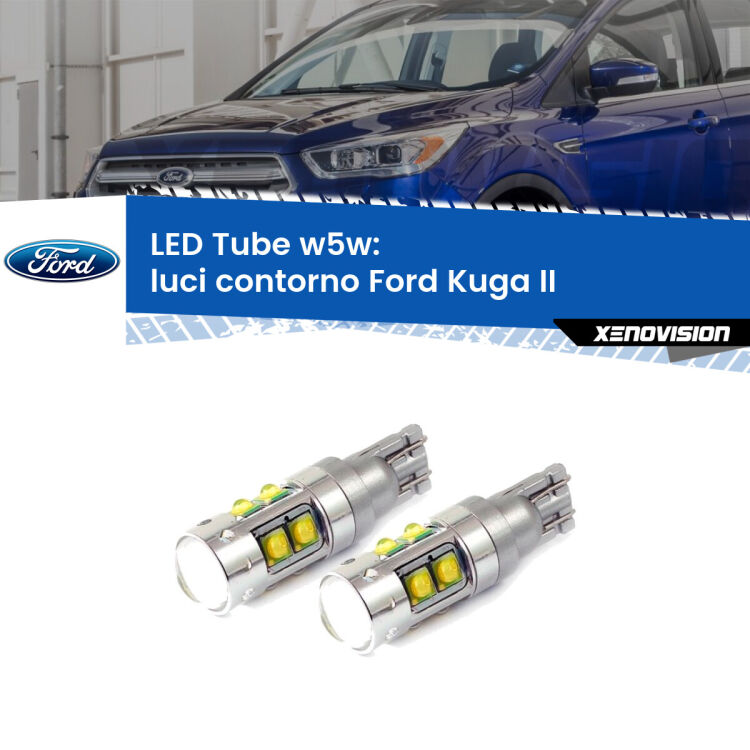 <strong>Luci Contorno LED 6000k per Ford Kuga II</strong>  2012 - 2019. Lampadine <strong>W5W</strong> canbus modello Tube, luce bianco lunare, lunga durata e compatibilità.