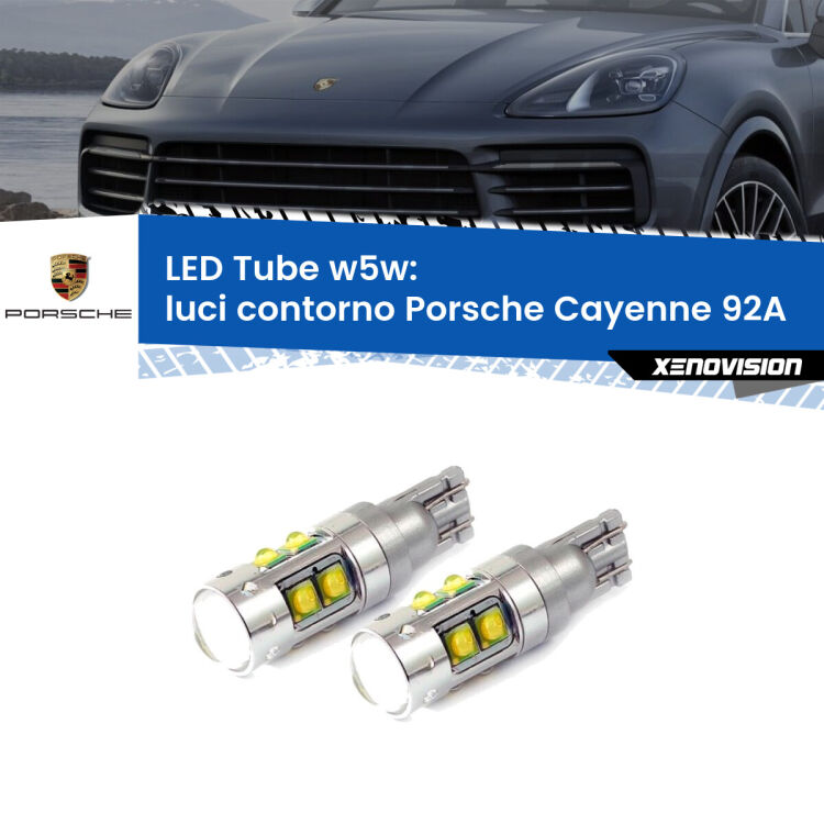 <strong>Luci Contorno LED 6000k per Porsche Cayenne</strong> 92A 2010 - 2014. Lampadine <strong>W5W</strong> canbus modello Tube, luce bianco lunare, lunga durata e compatibilità.