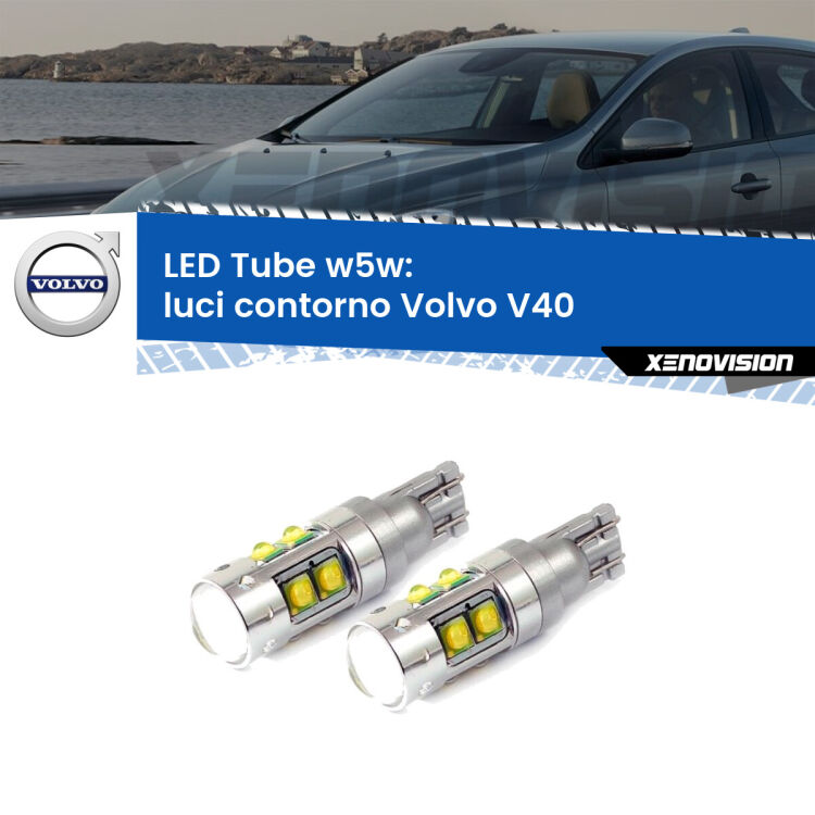 <strong>Luci Contorno LED 6000k per Volvo V40</strong>  2012 - 2015. Lampadine <strong>W5W</strong> canbus modello Tube, luce bianco lunare, lunga durata e compatibilità.