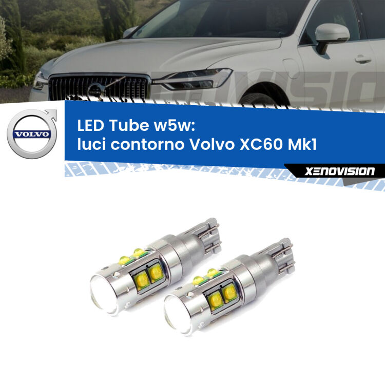 <strong>Luci Contorno LED 6000k per Volvo XC60</strong> Mk1 2008 - 2016. Lampadine <strong>W5W</strong> canbus modello Tube, luce bianco lunare, lunga durata e compatibilità.