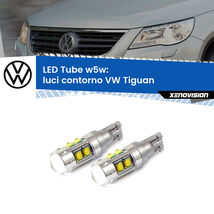 <strong>Luci Contorno LED 6000k per VW Tiguan</strong>  2007 - 2018. Lampadine <strong>W5W</strong> canbus modello Tube, luce bianco lunare, lunga durata e compatibilità.