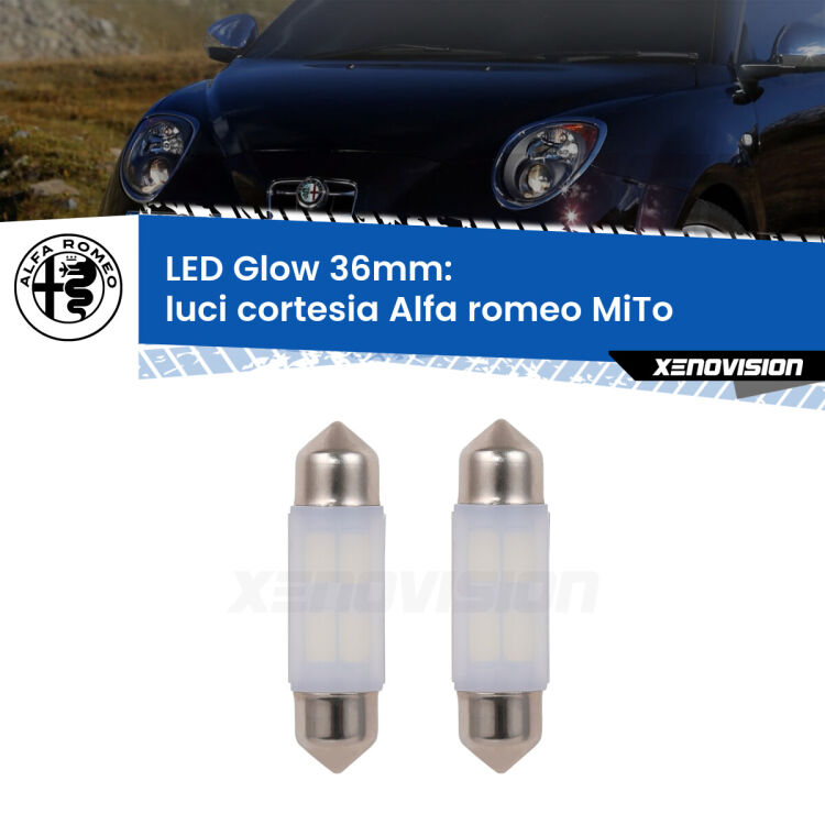 <strong>Luci Cortesia LED luce calda per Alfa romeo MiTo</strong>  2008 - 2018. Coppia lampade <strong>C5W</strong> 36mm modello Glow di Xenovision.