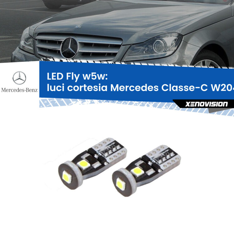 <strong>luci cortesia LED per Mercedes Classe-C</strong> W204 anteriori. Coppia lampadine <strong>w5w</strong> Canbus compatte modello Fly Xenovision.