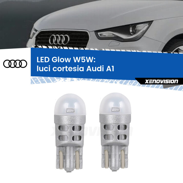 <strong>Luci Cortesia LED luce calda per Audi A1</strong>  2010 - 2018. Coppia lampade <strong>W5W</strong> modello Glow di Xenovision.