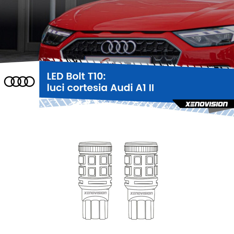 <strong>Luci Cortesia LED per Audi A1</strong> II 2019 in poi. Coppia lampade <strong>T10</strong> modello Bolt canbus.