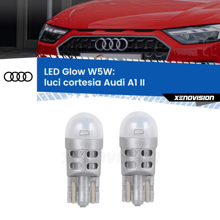 <strong>Luci Cortesia LED luce calda per Audi A1</strong> II 2019 in poi. Coppia lampade <strong>W5W</strong> modello Glow di Xenovision.