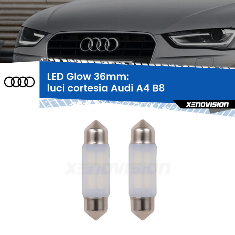 <strong>Luci Cortesia LED luce calda per Audi A4</strong> B8 2007 - 2015. Coppia lampade <strong>C5W</strong> 36mm modello Glow di Xenovision.