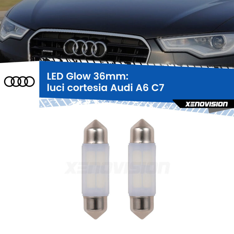 <strong>Luci Cortesia LED luce calda per Audi A6</strong> C7 2010 - 2018. Coppia lampade <strong>C5W</strong> 36mm modello Glow di Xenovision.