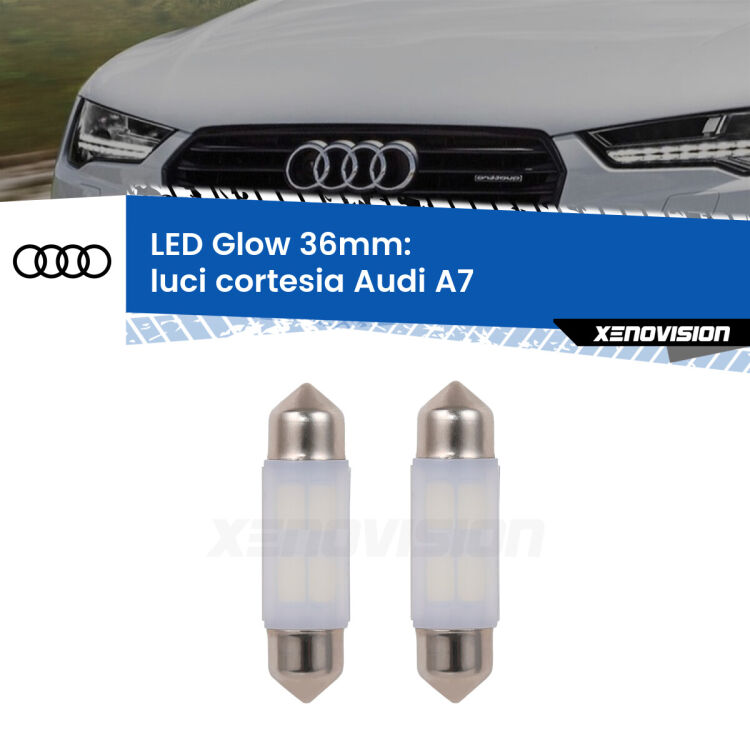 <strong>Luci Cortesia LED luce calda per Audi A7</strong>  2010 - 2018. Coppia lampade <strong>C5W</strong> 36mm modello Glow di Xenovision.