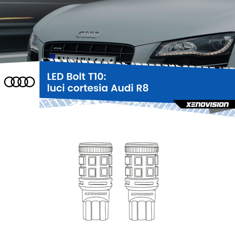 <strong>Luci Cortesia LED per Audi R8</strong>  2007 - 2015. Coppia lampade <strong>T10</strong> modello Bolt canbus.