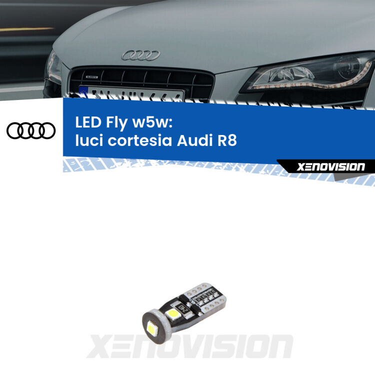 <strong>luci cortesia LED per Audi R8</strong>  2007 - 2015. Coppia lampadine <strong>w5w</strong> Canbus compatte modello Fly Xenovision.