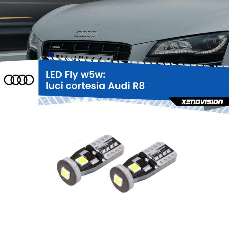 <strong>luci cortesia LED per Audi R8</strong>  2007 - 2015. Coppia lampadine <strong>w5w</strong> Canbus compatte modello Fly Xenovision.