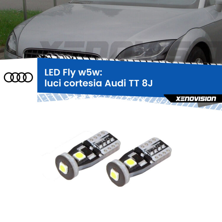 <strong>luci cortesia LED per Audi TT</strong> 8J 2006 - 2014. Coppia lampadine <strong>w5w</strong> Canbus compatte modello Fly Xenovision.