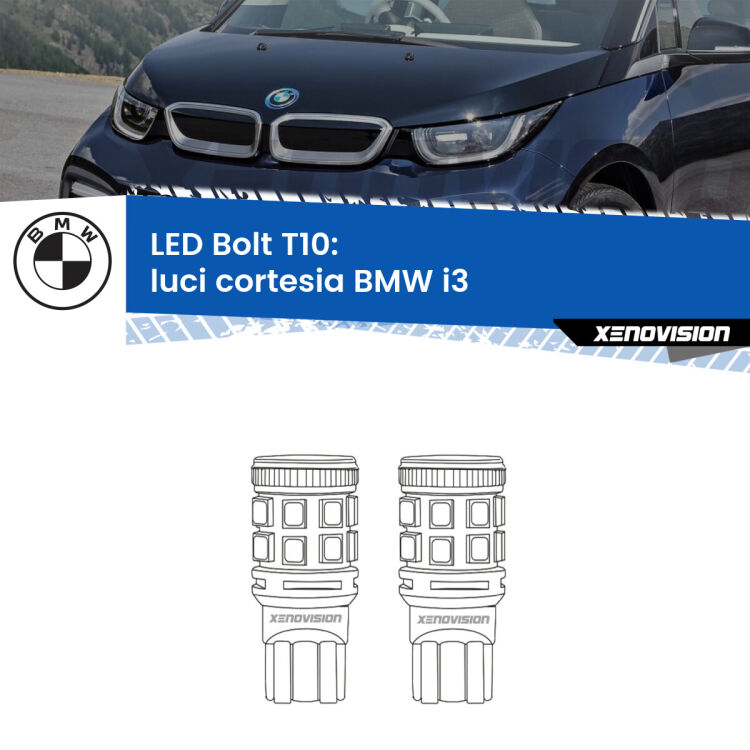 <strong>Luci Cortesia LED per BMW i3</strong>  2013 - 2023. Coppia lampade <strong>T10</strong> modello Bolt canbus.