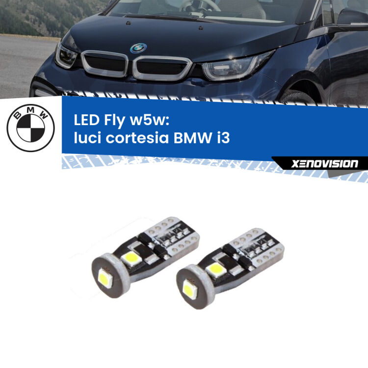 <strong>luci cortesia LED per BMW i3</strong>  2013 - 2023. Coppia lampadine <strong>w5w</strong> Canbus compatte modello Fly Xenovision.