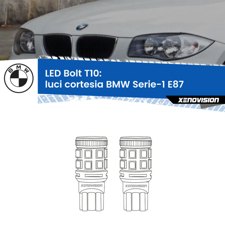 <strong>Luci Cortesia LED per BMW Serie-1</strong> E87 2003 - 2012. Coppia lampade <strong>T10</strong> modello Bolt canbus.