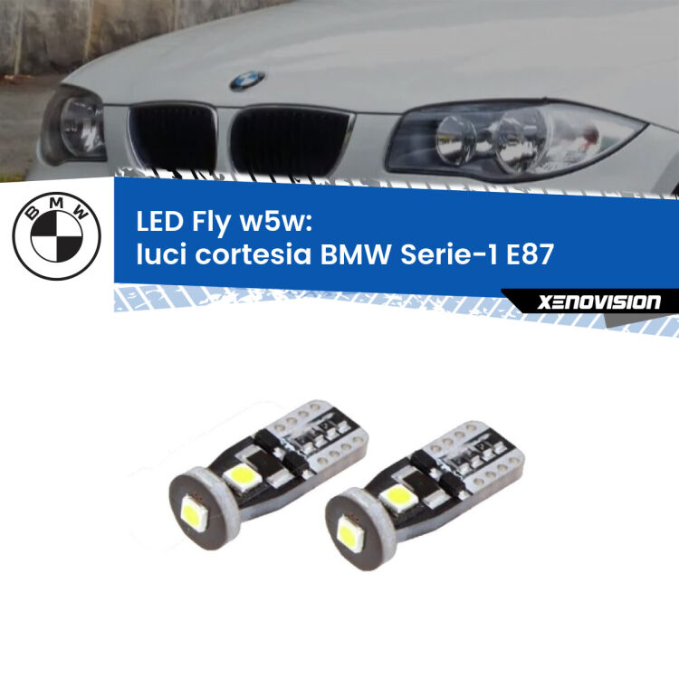 <strong>luci cortesia LED per BMW Serie-1</strong> E87 2003 - 2012. Coppia lampadine <strong>w5w</strong> Canbus compatte modello Fly Xenovision.