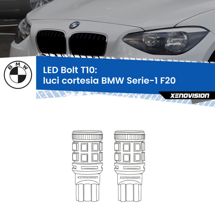 <strong>Luci Cortesia LED per BMW Serie-1</strong> F20 2010 - 2019. Coppia lampade <strong>T10</strong> modello Bolt canbus.