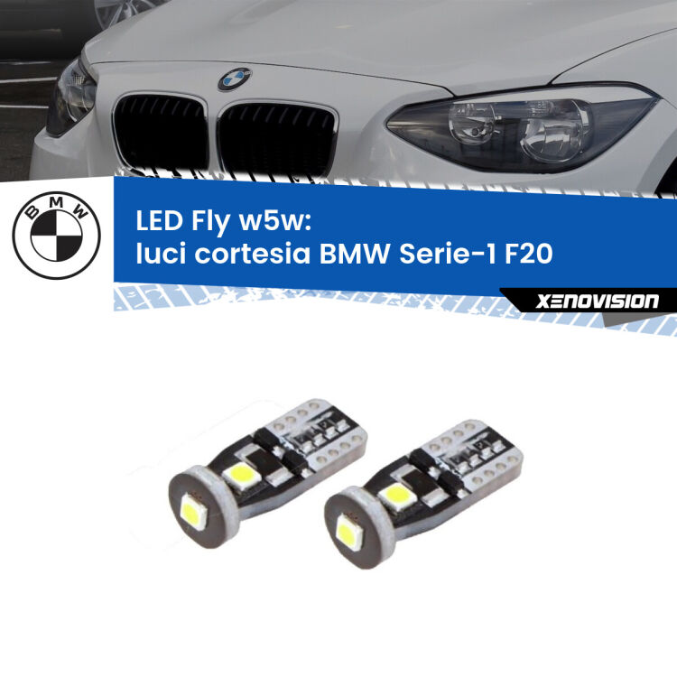 <strong>luci cortesia LED per BMW Serie-1</strong> F20 2010 - 2019. Coppia lampadine <strong>w5w</strong> Canbus compatte modello Fly Xenovision.