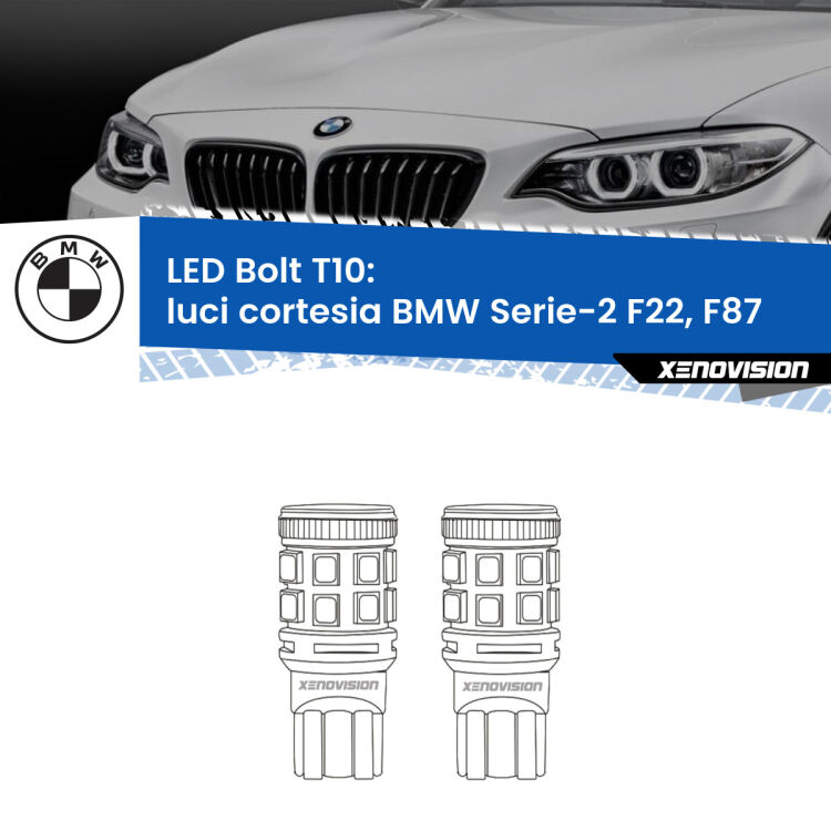 <strong>Luci Cortesia LED per BMW Serie-2</strong> F22, F87 2012 - 2015. Coppia lampade <strong>T10</strong> modello Bolt canbus.