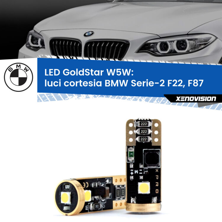 <strong>Luci Cortesia LED BMW Serie-2</strong> F22, F87 2012 - 2015: ottima luminosità a 360 gradi. Si inseriscono ovunque. Canbus, Top Quality.