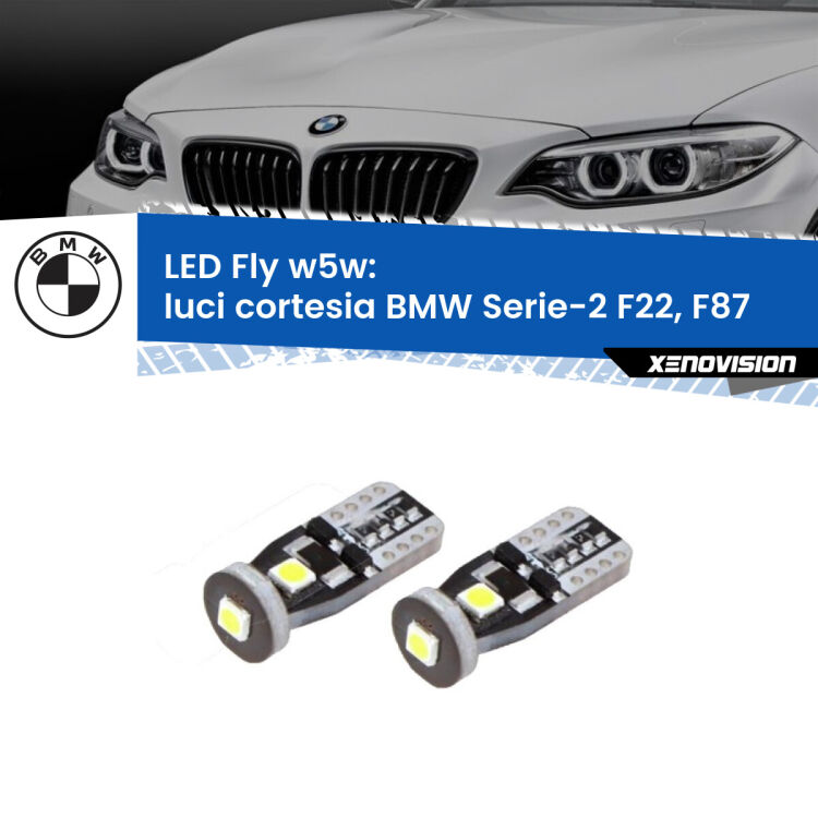 <strong>luci cortesia LED per BMW Serie-2</strong> F22, F87 2012 - 2015. Coppia lampadine <strong>w5w</strong> Canbus compatte modello Fly Xenovision.