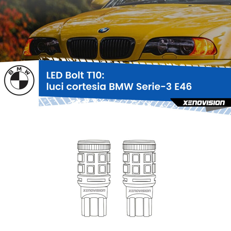 <strong>Luci Cortesia LED per BMW Serie-3</strong> E46 centrali. Coppia lampade <strong>T10</strong> modello Bolt canbus.