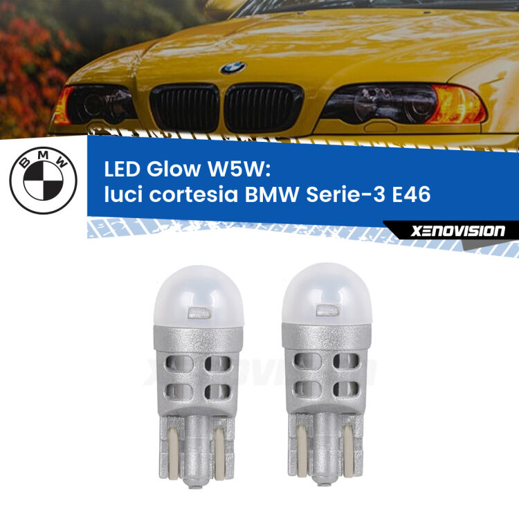 <strong>Luci Cortesia LED luce calda per BMW Serie-3</strong> E46 centrali. Coppia lampade <strong>W5W</strong> modello Glow di Xenovision.