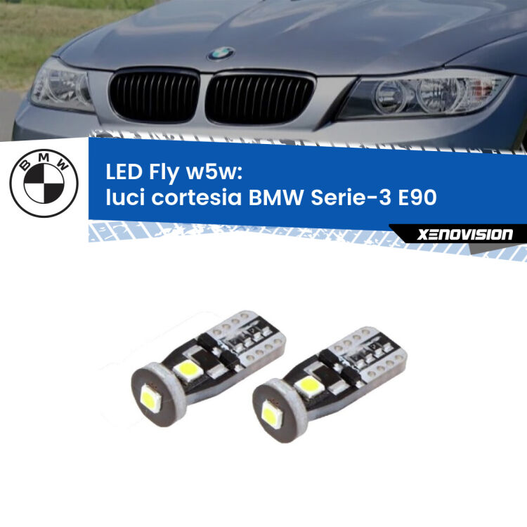 <strong>luci cortesia LED per BMW Serie-3</strong> E90 2005 - 2011. Coppia lampadine <strong>w5w</strong> Canbus compatte modello Fly Xenovision.