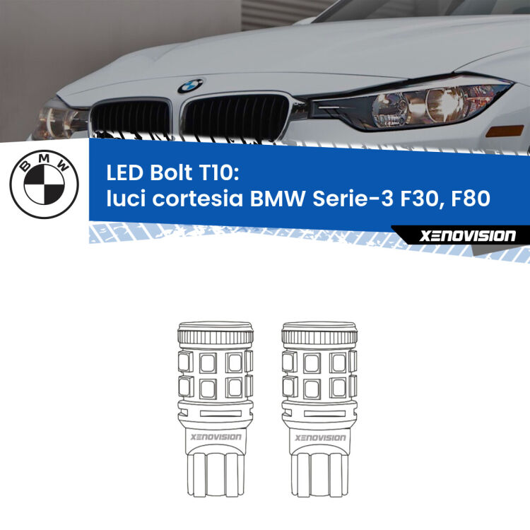 <strong>Luci Cortesia LED per BMW Serie-3</strong> F30, F80 posteriori. Coppia lampade <strong>T10</strong> modello Bolt canbus.