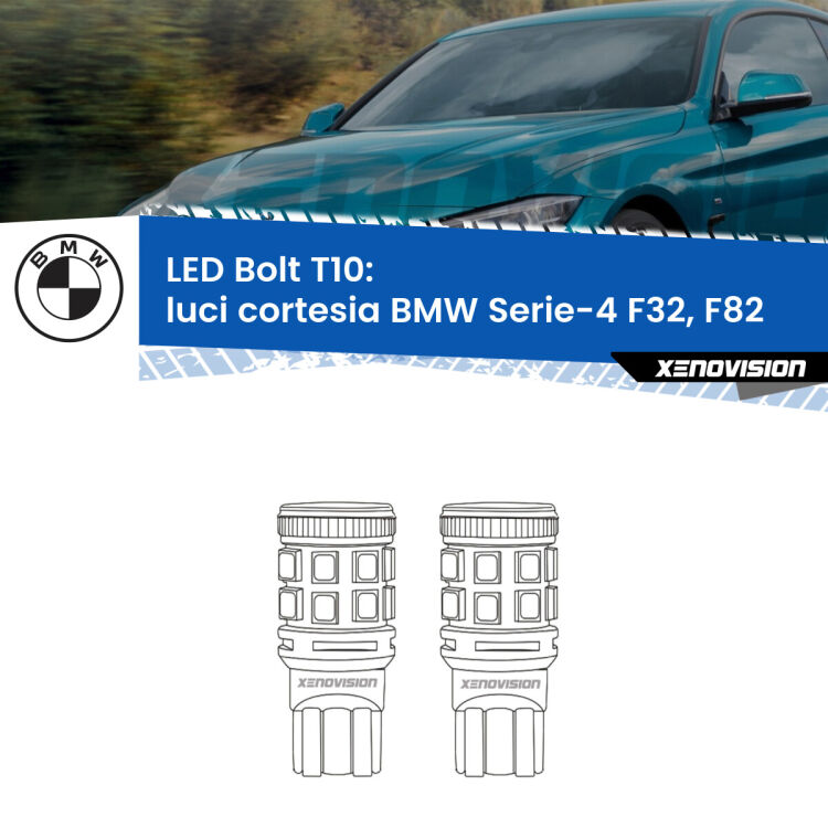 <strong>Luci Cortesia LED per BMW Serie-4</strong> F32, F82 posteriori. Coppia lampade <strong>T10</strong> modello Bolt canbus.