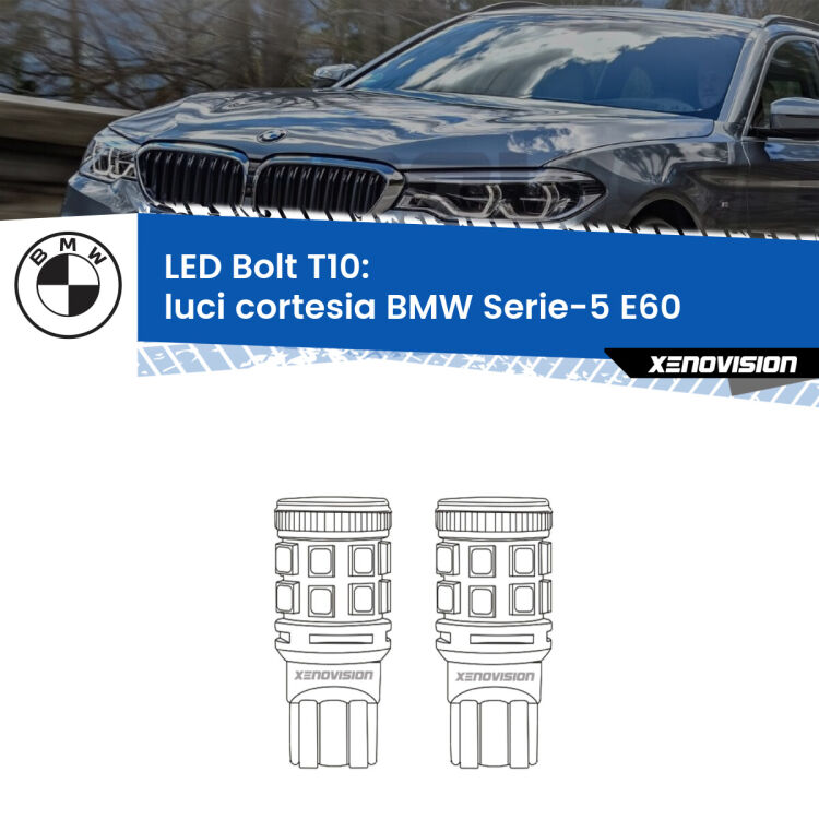 <strong>Luci Cortesia LED per BMW Serie-5</strong> E60 2003 - 2010. Coppia lampade <strong>T10</strong> modello Bolt canbus.