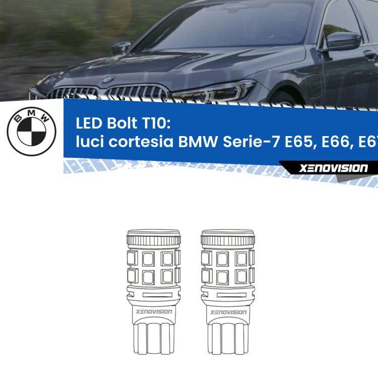 <strong>Luci Cortesia LED per BMW Serie-7</strong> E65, E66, E67 2001 - 2008. Coppia lampade <strong>T10</strong> modello Bolt canbus.