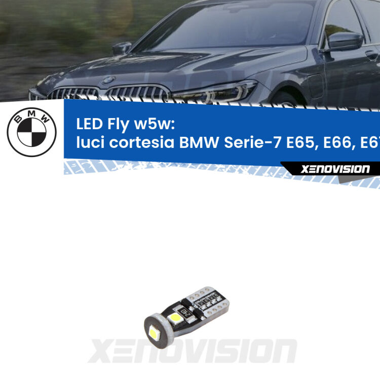 <strong>luci cortesia LED per BMW Serie-7</strong> E65, E66, E67 2001 - 2008. Coppia lampadine <strong>w5w</strong> Canbus compatte modello Fly Xenovision.