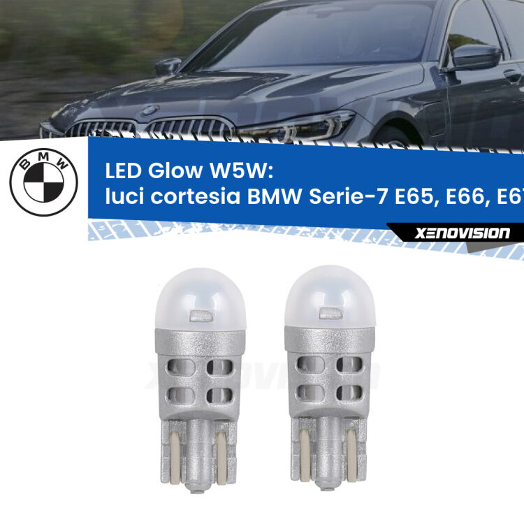 <strong>Luci Cortesia LED luce calda per BMW Serie-7</strong> E65, E66, E67 2001 - 2008. Coppia lampade <strong>W5W</strong> modello Glow di Xenovision.