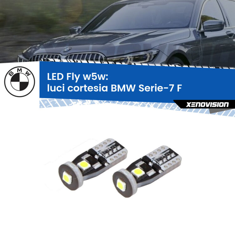 <strong>luci cortesia LED per BMW Serie-7</strong> F 2009 - 2015. Coppia lampadine <strong>w5w</strong> Canbus compatte modello Fly Xenovision.