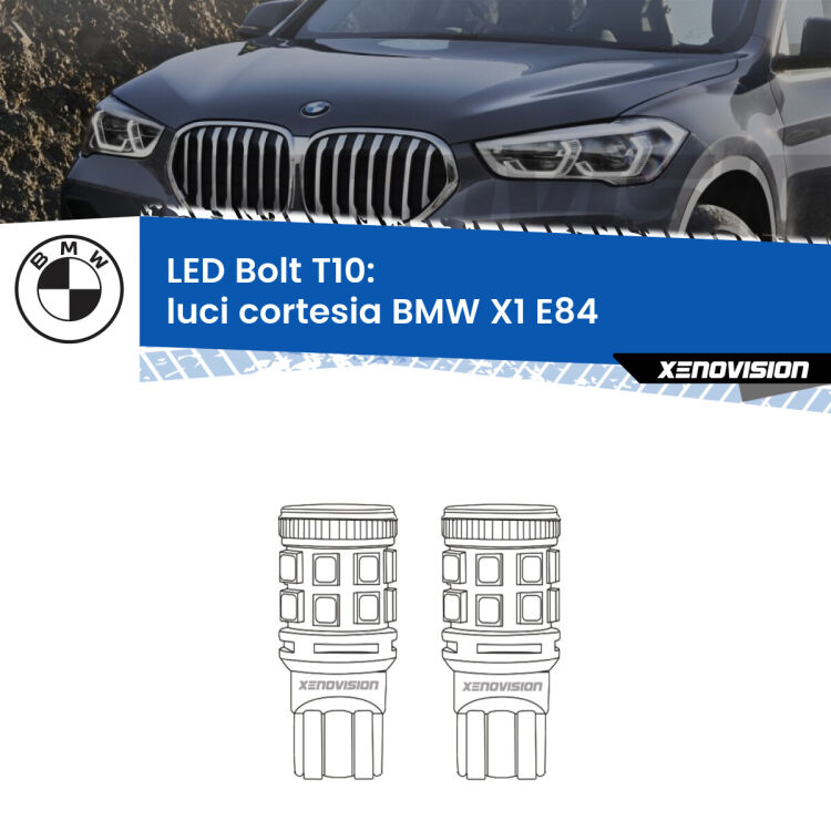 <strong>Luci Cortesia LED per BMW X1</strong> E84 2009 - 2015. Coppia lampade <strong>T10</strong> modello Bolt canbus.