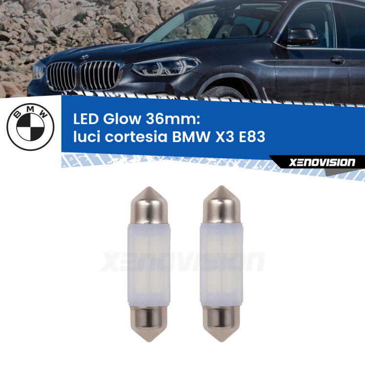 <strong>Luci Cortesia LED luce calda per BMW X3</strong> E83 2003 - 2010. Coppia lampade <strong>C5W</strong> 36mm modello Glow di Xenovision.