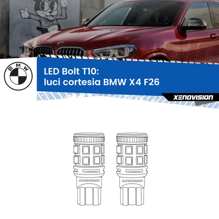 <strong>Luci Cortesia LED per BMW X4</strong> F26 2014 - 2017. Coppia lampade <strong>T10</strong> modello Bolt canbus.