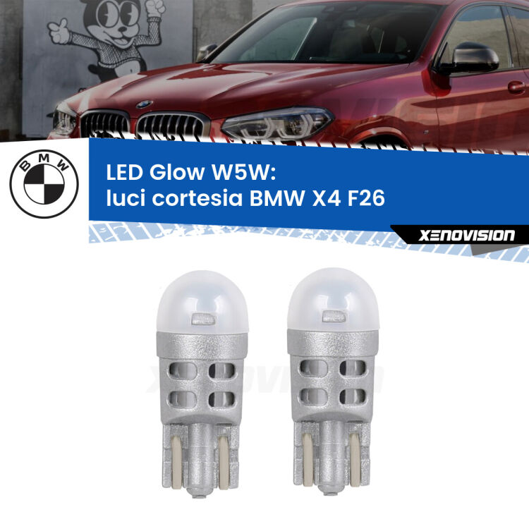 <strong>Luci Cortesia LED luce calda per BMW X4</strong> F26 2014 - 2017. Coppia lampade <strong>W5W</strong> modello Glow di Xenovision.