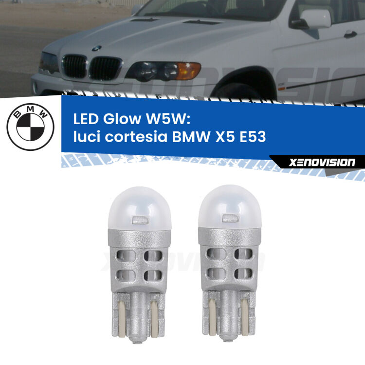 <strong>Luci Cortesia LED luce calda per BMW X5</strong> E53 1999 - 2005. Coppia lampade <strong>W5W</strong> modello Glow di Xenovision.