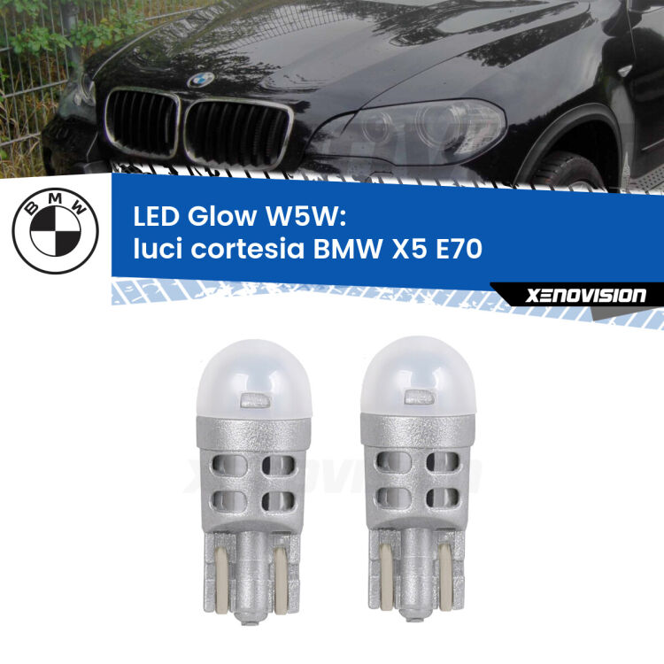 <strong>Luci Cortesia LED luce calda per BMW X5</strong> E70 2006 - 2013. Coppia lampade <strong>W5W</strong> modello Glow di Xenovision.