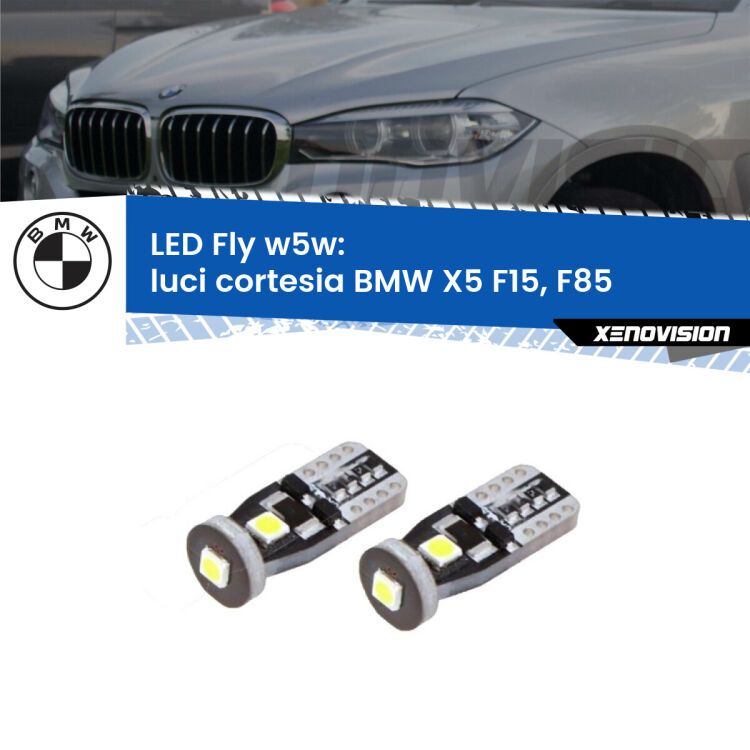 <strong>luci cortesia LED per BMW X5</strong> F15, F85 2014 - 2018. Coppia lampadine <strong>w5w</strong> Canbus compatte modello Fly Xenovision.