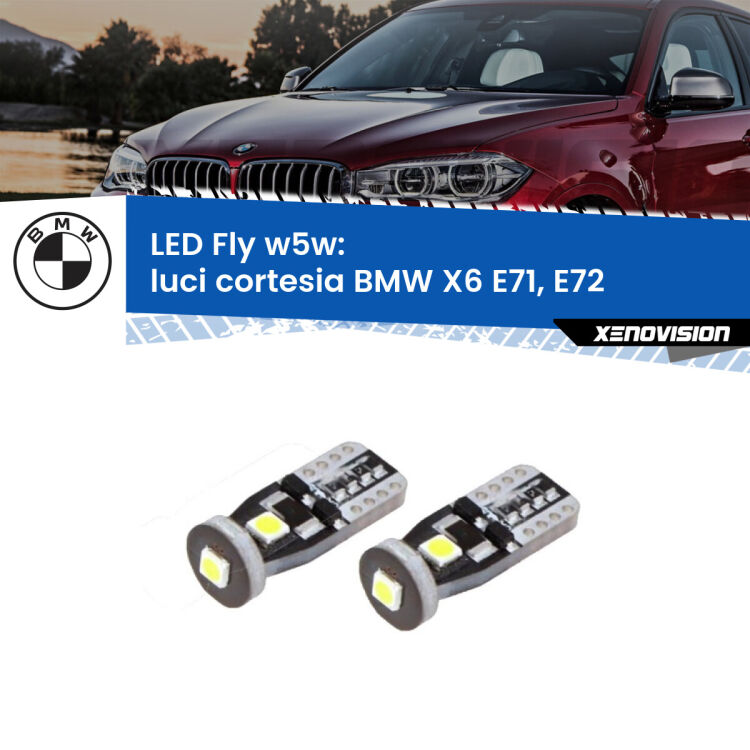 <strong>luci cortesia LED per BMW X6</strong> E71, E72 2008 - 2014. Coppia lampadine <strong>w5w</strong> Canbus compatte modello Fly Xenovision.