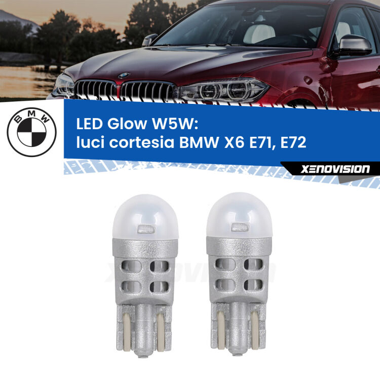 <strong>Luci Cortesia LED luce calda per BMW X6</strong> E71, E72 2008 - 2014. Coppia lampade <strong>W5W</strong> modello Glow di Xenovision.