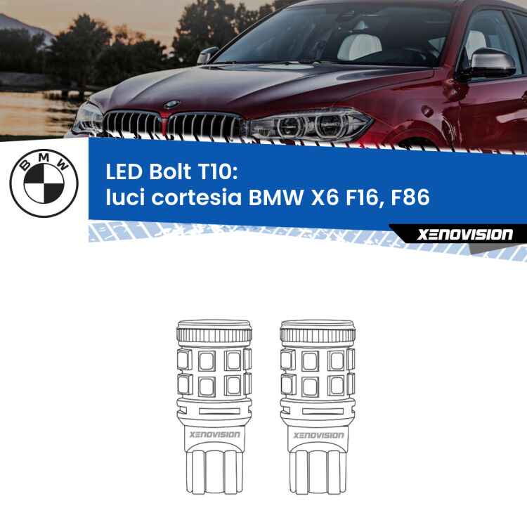 <strong>Luci Cortesia LED per BMW X6</strong> F16, F86 2015 - 2019. Coppia lampade <strong>T10</strong> modello Bolt canbus.