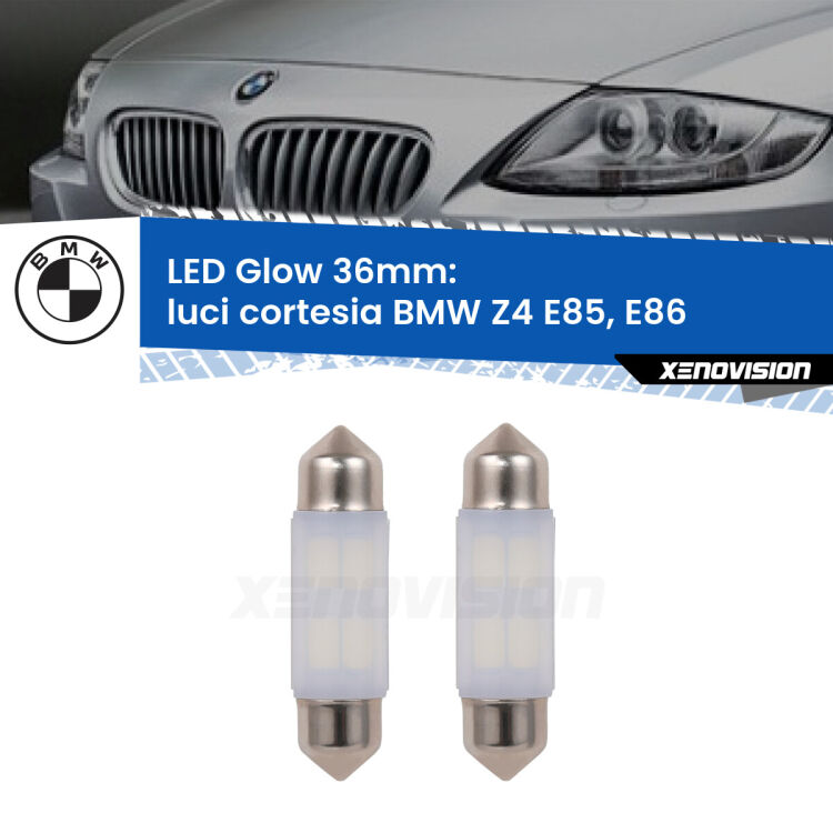 <strong>Luci Cortesia LED luce calda per BMW Z4</strong> E85, E86 2003 - 2008. Coppia lampade <strong>C5W</strong> 36mm modello Glow di Xenovision.