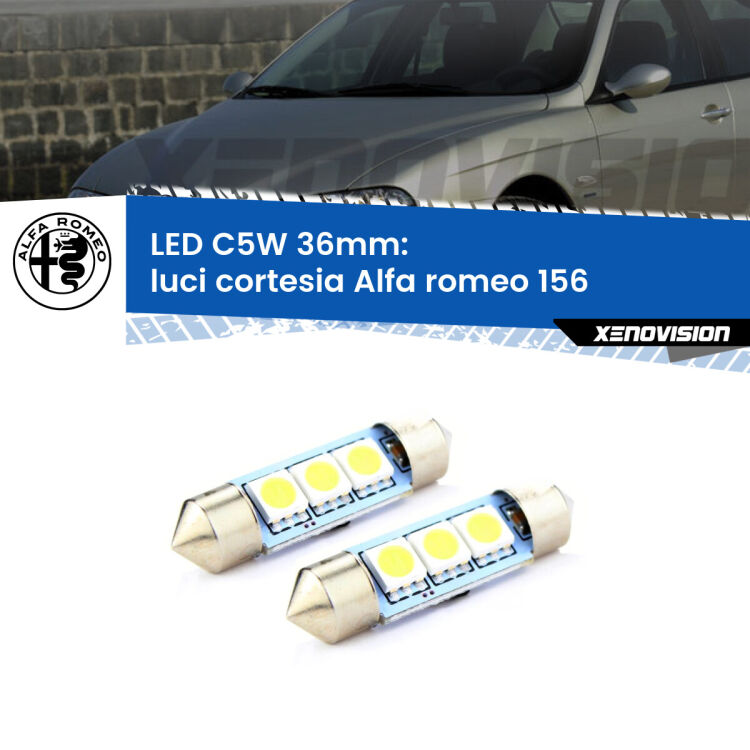 <strong>Luci Cortesia LED per Alfa romeo 156</strong>  1997 - 2005. Coppia lampade <strong>C5W</strong> 36mm estremamente longeve.