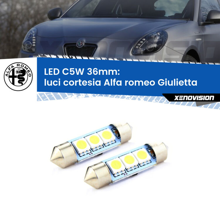 <strong>Luci Cortesia LED per Alfa romeo Giulietta</strong>  2010 in poi. Coppia lampade <strong>C5W</strong> 36mm estremamente longeve.